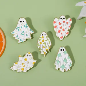 Lot de cinq broches en émail fantôme mignon avec motifs floraux et de cœurs
