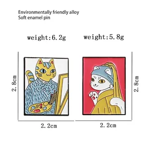 Pins en émail motif chat inspirés de Van Gogh et de la Jeune Fille à la Perle