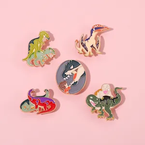 5-piece set of cute cartoon dinosaur enamel pins for decorating bags and clothing