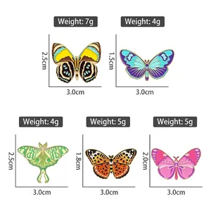 Set of five colorful insect butterfly enamel pins in assorted zinc alloy designs
