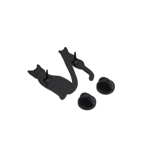 Cute black cat enamel pins set with rubber clutches and textured metal backing for bags