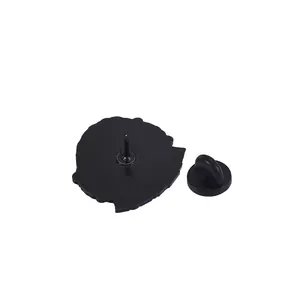 Cartoon animal enamel pin back view with durable black rubber clutch and metal needle