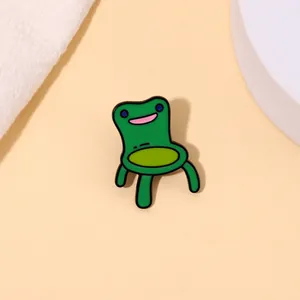 Creative cartoon green frog chair alloy enamel brooch pin for clothing and bags decor
