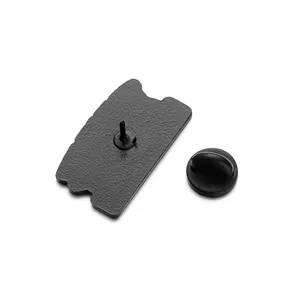 Black enamel alloy pin back featuring a metal needle and secure rubber clutch fastening