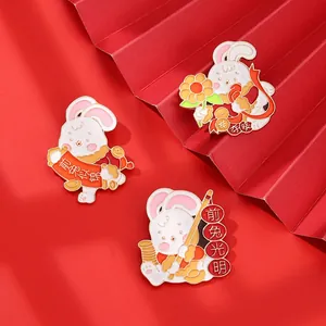 Broche en Émail Lapin de Dessin Animé Mignon Animal Badge en Alliage pour Décoration de Vêtements Sac à Dos Cadeau Festif Bijoux
