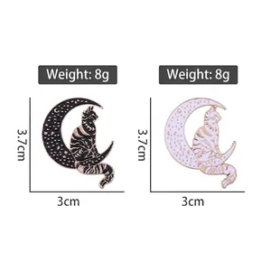 Cute black and white moon cat enamel pin badges with stars in durable alloy finish