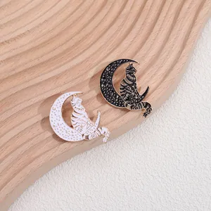Cartoon Katze Auf Halbmond Emaille Pin Legierung Brosche Süßes Tier Abzeichen Kleidung Zubehör Damen Herren Schmuck