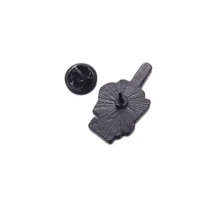 Black enamel middle finger hand gesture lapel pin with textured back and needle clasp