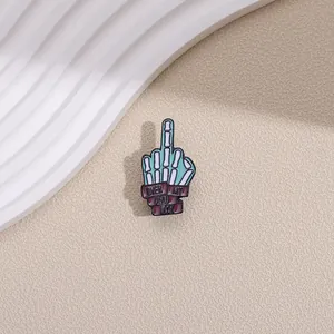 Funny Skeleton Hand Middle Finger Enamel Brooch Pin Over My Dead Body Punk Zinc Alloy Badge For Clothes Backpack Unisex