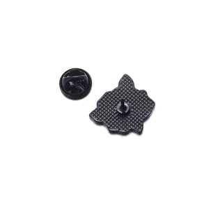 Black metal rose brooch pin back view with secure butterfly clutch and textured finish