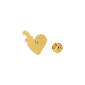 Golden heart enamel pin with arrow handle featuring a frosted back and butterfly clasp