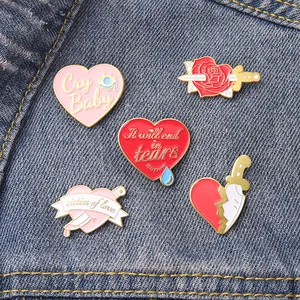 Cartoon Alloy Enamel Pin Set Heart Dagger Rose Brooch Pins Cry Baby Victim Of Love Letter Badges For Denim Jacket Bag Decor