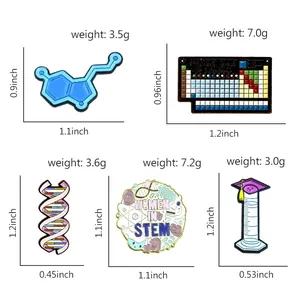 Set de cinco pins esmaltados con moléculas químicas, ADN y distintivos de ciencia STEM