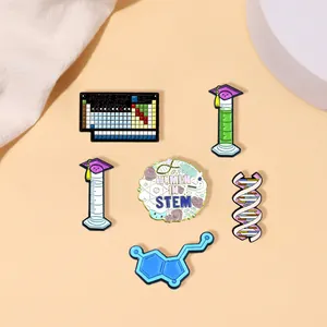 Juego de Broches de Esmalte STEM Aleación Ciencia Química Tabla Periódica ADN Molecular Cilindro Graduado Mujeres en STEM Insignia