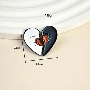 Creative black and white heart enamel pin set with cute pumpkin metal badge design