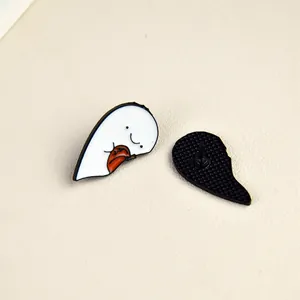 Ghost holding pumpkin enamel pin set showing front and back metal butterfly clutch detail