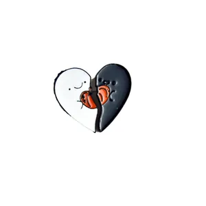 Creative black and white heart-shaped enamel pin set with cute smiling faces