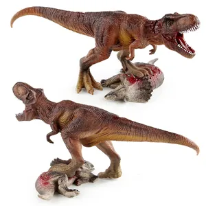 Realistic T-Rex dinosaur model preying on Triceratops with detailed skin texture