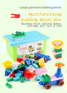 Detail of multi-color large building blocks with storage box and base plate for creative DIY