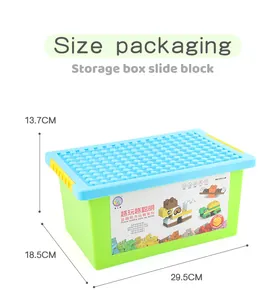 Storage box for large blocks with green body and blue baseplate, 29.5x18.5x13.7cm