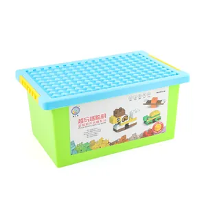 Educational 72pcs building blocks set in a green storage box with a blue baseplate lid