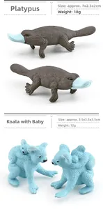 Detail of platypus and koala animal models with dimensions and weight specs