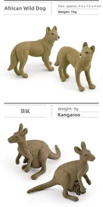 Detailed view of plastic dingo and kangaroo animal figurines with exact dimensions
