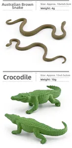 Detailed realistic Australian brown snake and green crocodile animal model figures