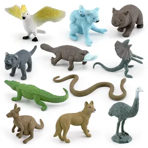 Set of 12 Australian wildlife figurines including kangaroo and koala on white background