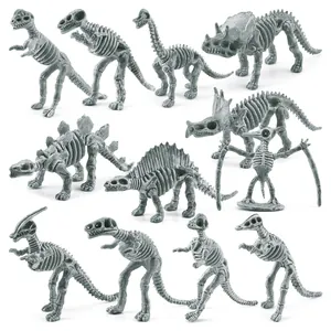 Set of 12 miniature artificial dinosaur skeleton fossils including T-Rex and Triceratops
