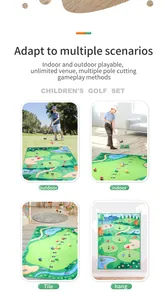 Détail du tapis de golf pour enfants montrant les options de jeu intérieur et extérieur