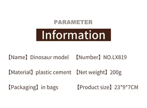Spécifications du modèle de dinosaure T-Rex montrant la taille et les matériaux