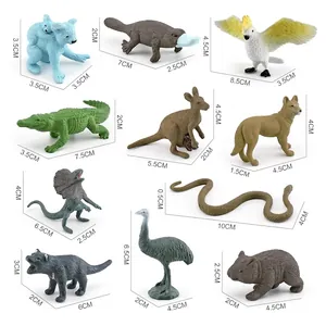 Size chart showing dimensions for 11 realistic Australian animal figurines like Koala and Kangaroo