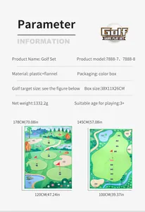 Spécifications détaillées du kit de golf enfant avec dimensions du tapis et poids total