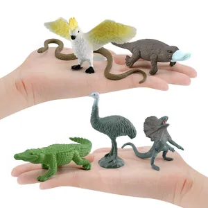 Realistic Australian animal model set including cockatoo and platypus on palm