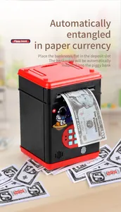 Detalle de la función de desplazamiento automático de billetes de la hucha electrónica roja
