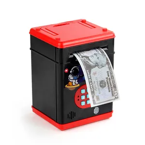 Hucha electrónica de cajero automático roja y negra para niños con huella y teclado