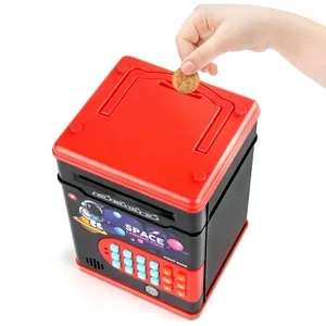 Hucha electrónica con tema espacial, huella dactilar y teclado para niños