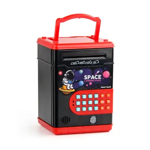 Hucha electrónica con temática espacial, sensor de huella y bloqueo de código digital