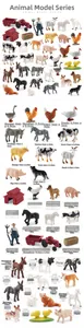 Detailed size specifications for realistic plastic farm animal figurines and tractor set
