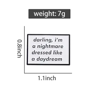 Detailed view of enamel pin with 1.1x0.8 inch size and 7g weight specifications