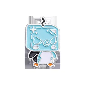 Cartoon blue ice cube penguin enamel pin badge made of alloy for clothing accessories