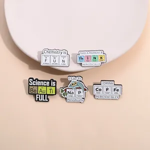 Science Chemistry Periodic Table Elements Enamel Pins Geeky Funny Sloth Coffee Think Alloy Brooch Jewelry Gift For Clothes