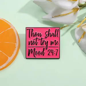 Thou Shall Not Try Me Mood Enamel Pin Pink Square Alloy Brooch Humorous Slogan Badge For Backpack Clothes Accessories
