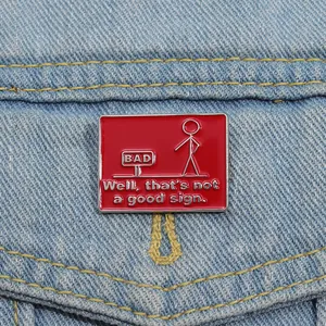 Funny Stickman Enamel Brooch Red Rectangular Metal Badge Well That Is Not A Good Sign Humorous Cartoon Lapel Pin For Bags Clothes