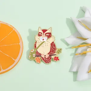 Cute cartoon owl courier enamel brooch pin featuring a red owl carrying a white letter