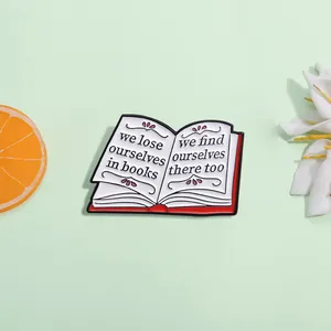 Creative Book Shape Enamel Pin Literary Quote We Lose Ourselves In Books Zinc Alloy Brooch For Clothing Backpack Badge