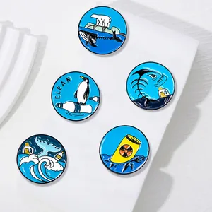 Broche en Alliage de Zinc Émail Protection de l'Environnement Océan Badge Rond Vie Marine pour Sacs Vêtements Unisexe