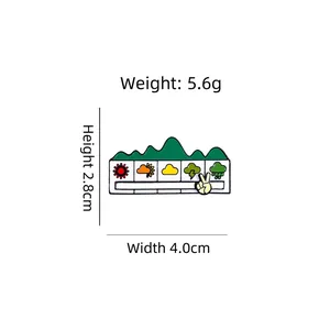 Interactive sliding weather mood enamel brooch in green mountain design for clothing