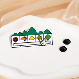 Cute sliding mood weather enamel pin with mountain design and yellow pointer slider